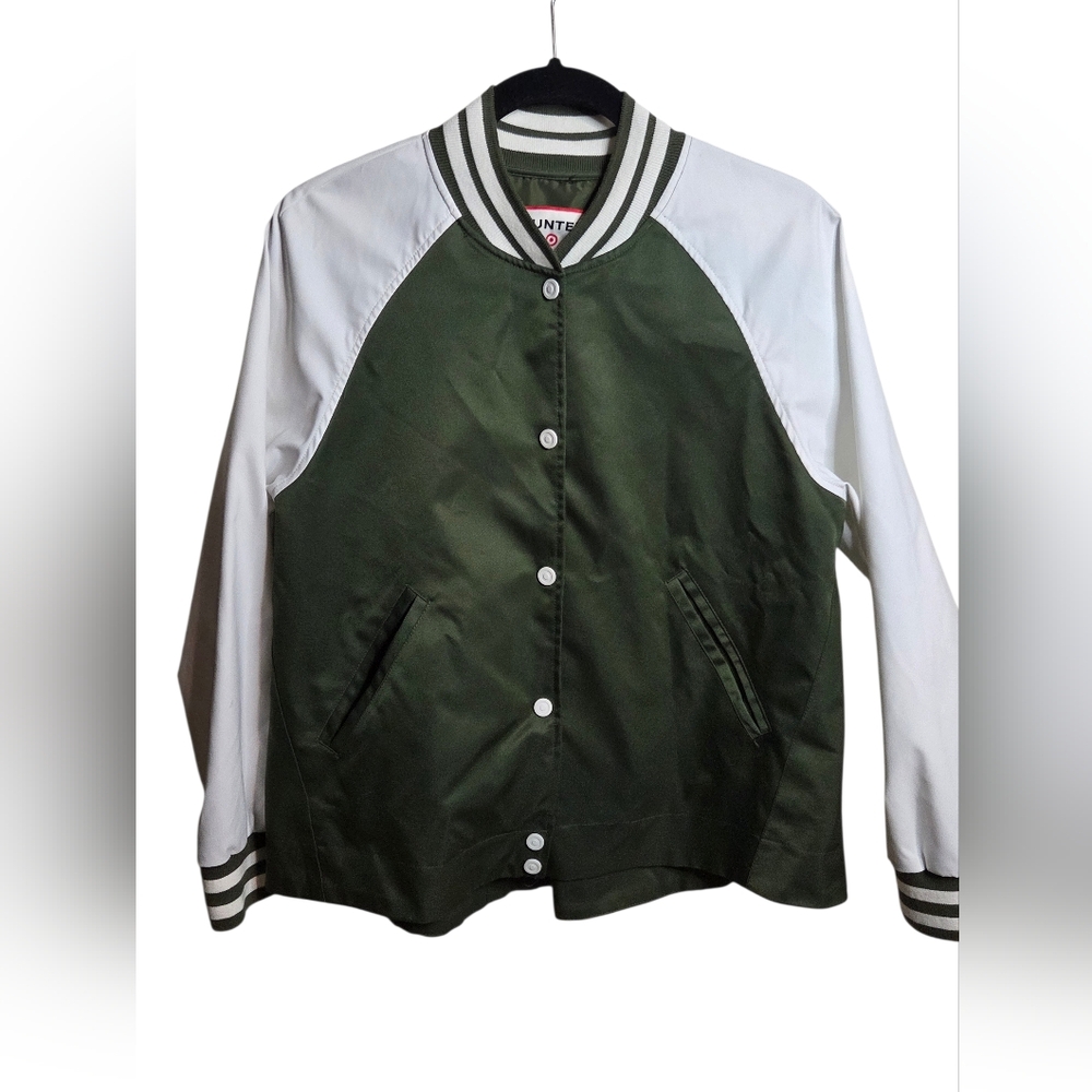 Hunter for Target Olive Green White Varsity Jacket Small Snap Front Light Weight